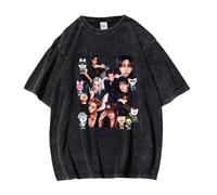 Satdflie SKZ Camisetas para Las Mujeres Hombres Stray Kids Run IT Fans Support Concert Tees, Bangchan Jisung Felix Hyunjin I.N Changbin Seungmin Lavado Retro Verano de Manga Corta, Negro/2, XXL