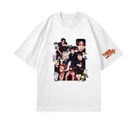 Satdflie SKZ Camisetas para Mujeres Stray Kids Run IT Fans de Apoyo a Las Camisetas de Concierto, Bangchan Jisung Felix Hyunjin I.N Changbin Dibujos Animados Manga Corta de Verano, Blanco/2, 4XL