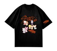 Satdflie SKZ Camisetas para Mujeres Stray Kids Run IT Fans de Apoyo a Las Camisetas de Concierto, Bangchan Jisung Felix Hyunjin I.N Changbin Dibujos Animados Manga Corta de Verano, Negro/1, 3XL