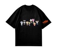 Satdflie SKZ Camisetas para Mujeres Stray Kids Run IT Fans de Apoyo a Las Camisetas de Concierto, Bangchan Jisung Felix Hyunjin I.N Changbin Dibujos Animados Manga Corta de Verano, Negro/3, 4XL