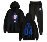 Satdflie Stray Kids Sudadera con capucha y pantalones Traje de deporte para hombres Mujeres Set de 2 piezas Set Kpop SKZ Imprimir manga larga sudadera con trajes de pantalones, Negro/5, XS