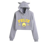 Satdflie Stray Kids Sudaderas con Capucha para Mujeres niñas Felix Jisung Minho Bangchan Gato oído Sudaderas Changbin Hyunjin Han Seungmin Manga Larga Impresa Crop Top para Fans, color/27, M