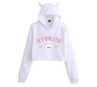 Satdflie Stray Kids Sudaderas con Capucha para Mujeres niñas Felix Jisung Minho Bangchan Gato oído Sudaderas Changbin Hyunjin Han Seungmin Manga Larga Impresa Crop Top para Fans, color/14, XS