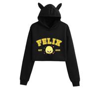 Satdflie Stray Kids Sudaderas con Capucha para Mujeres niñas Felix Jisung Minho Bangchan Gato oído Sudaderas Changbin Hyunjin Han Seungmin Manga Larga Impresa Crop Top para Fans, color/25, S