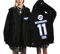 Satdflie StrayKids Cremallera Sudadera con Capucha SKZ Karma Chaqueta Deportiva BangChan Lee Conocer Changbin Hyunjin Han Felix Seungmin I.N Suelto Y2K Ropa callejera Harajuku Sudadera, Color/1, L