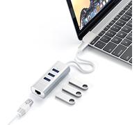 SATECHI 2 en 1 Hub USB-C en Aluminio con 3X Puertos USB 3.0, Ethernet Gigabit, Adaptador Multipuerto para MacBook Air/Pro/Neo, Portátil, Tableta, iPad y más - Plata