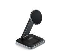 SATECHI Estación de Carga Inalámbrica 2 en 1, Soporte de Carga Mágnica Qi2 15W, Magnético, Cargador de Viaje para Todos los Modelos de la Serie iPhone 16 a 12 y AirPods 4 (ANC) 3/2 y Pro, Gris