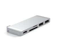 SATECHI 5 en 1 Hub USB C Combo Multipuerto con 2X Puertos USB-A 3.0, USB-C Datos y Carga, Lectores Micro/SD, Dongle en Aluminio para MacBook Air/Pro/Neo y más - Plata
