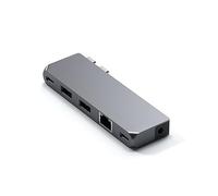 SATECHI 6 en 1 Hub Dual USB C Pro con USB4 40Gbps, Carga PD 100W, Ethernet, Salida de Vídeo hasta 5K@60Hz, 1x USB-C y 2X USB-A a 5Gbps y Puerto de Audio para MacBook Air y Pro - Gris Espacial