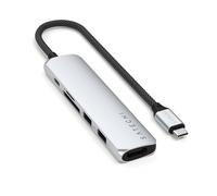 SATECHI 6 en 1 Hub USB C Slim Plus Adaptador Multipuerto con Carga PD 100W, HDMI 4K@60Hz, 2 Puertos USB-A 10Gbps y Lectores SD/microSD para MacBook Air & Pro, PC Portatil y más - Plata