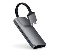 SATECHI 8 en 1 Hub Dual USB C Multimedia en Aluminio con 2X HDMI 4K@60Hz, PD 60W, Ethernet, 2X USB-A 3.0 hasta 5Gbps, Lectores microSD/SD para MacBook Air & Pro M5 M4 y más - Gris Espacial