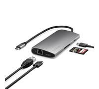 SATECHI 8 en 1 Hub USB C V3 con HDMI 8K@30Hz o 4K@120Hz, Carga PD 100W, Ethernet, 4X Puertos USB-C 10Gbps y Lector de Tarjetas SD UHS-II para MacBook Air & Pro, PC, Portatil y más - Gris