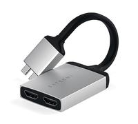 Satechi Adaptador Doble HDMI 4K 60Hz Tipo-C de Aluminio con Carga USB-C PD - Compatible con 2021 MacBook Pro M1 Pro & Max (Plata)