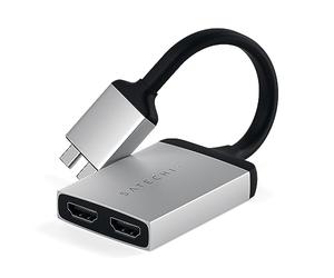 Satechi Adaptador Doble HDMI 4K 60Hz Tipo-C de Aluminio con Carga USB-C PD - Compatible con 2021 MacBook Pro M1 Pro & Max (Plata)