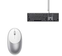 SATECHI Bundle Ratón M1 Bluetooth Inalámbrico Recargable USB-C 1200 dpi y Teclado Slim W3 con Cable Retroiluminado y Keypad Numérico (QWERTY US Gris Espacial)