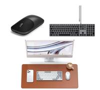 SATECHI Bundle Teclado Inalambrico Slim EX3 Tamaño Completo con Numpad QWERTY US Plata y Alfombrilla XXL 68 x 31.5 cm PU con Raton Inalambrico Slim EX Negro