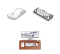 SATECHI Bundle Teclado Mecanico SM1 75 Bluetooth QWERTY US Retroiluminado (Gris Claro Blanco) Alfombrilla de Escritorio PU 68 x 31.5 cm y Raton Inalambrico Slim EX (Plata)