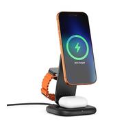 SATECHI Estación de Carga Inalámbrica Qi2 3 en 1, Cargador Magnético Plegable 25W para iPhone, Apple Watch y AirPods, Adaptador USB-C 45W Incluido, Compatible con MagSafe - Negro Espacial