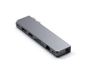SATECHI Hub Dual USB C Pro MAX 8 en 1, USB4 40Gbps, HDMI, 96W, Gris | Para MacBook Air/Pro/Neo, Ethernet, 4K@60Hz, USB-C/USB-A 5Gbps, lector SD/MicroSD y Jack de Audio