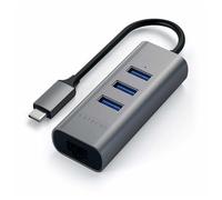 SATECHI 2 en 1 Hub USB-C en Aluminio con 3X Puertos USB 3.0, Ethernet Gigabit, Adaptador Multipuerto para MacBook Air/Pro/Neo, Portátil, Tableta, iPad y más - Gris Espacial