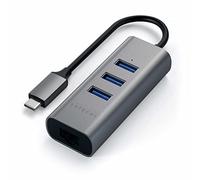 SATECHI Hub USB C 2 en 1 con Ethernet Gigabit, Gris Espacial | 3x Puertos USB 3.0, adaptador multipuerto en aluminio, para MacBook Air/Pro/Neo, portátiles Windows, tablet, iPad y más