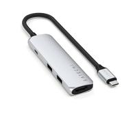SATECHI Hub USB C 4 en 1 Slim Plus, Adaptador Multipuerto con HDMI 4K, 100W Carga PD, 2 Puertos USB-A, para MacBook, Windows y Dispositivos Tipo C - Plateado