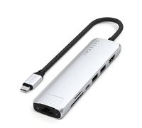 SATECHI Hub USB C 7 en 1 Slim Plus, Adaptador Multipuerto con HDMI 4K, 100W Carga PD, 2 Puertos USB-A, Ethernet, Lectores de Tarjetas SD/microSD, para MacBook, Windows y Dispositivos USB-C - Plateado