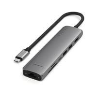 SATECHI Hub USB C 7 en 1 Slim Plus, Adaptador Multipuerto con HDMI 4K@60Hz, 100W Carga PD, 2X USB-A, Ethernet, Lector SD/microSD, para MacBook, Chromebook, ThinkPad, Windows, Surface y más - Gris