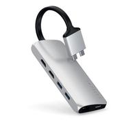 SATECHI 8 en 1 Hub Dual USB C Multimedia en Aluminio con 2X HDMI 4K@60Hz, PD 60W, Ethernet, 2X USB-A 3.0 hasta 5Gbps, Lectores microSD/SD para MacBook Air & Pro M5 M4 y más - Plata