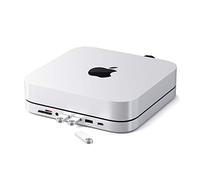 SATECHI Soporte y Hub Tipo-C De Aluminio, Puerto De Datos USB-C, Lectores De Tarjetas Micro/SD, USB 3.0 y Jack para Auriculares - para M2/ M1 Mac Mini, Mac Studio, 2020 & 2018 Mac Mini (Plateado)