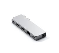SATECHI Adaptador USB-C, Multipuerto Hub Pro Mini, Puerto USB4, Transferencia de Datos hasta 5 Gbps, 2X USB-A, Gigabit Ethernet, Jack Audio 3.5 mm, para MacBook Pro/Air M3/M2/M1 - Plateado