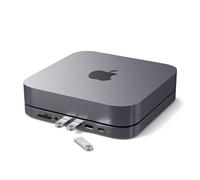 SATECHI Hub USB C y Soporte 7 en 1 para Mac Mini M2/M1 con 3X Puertos USB-A y 1x USB-C a 5 Gbps, Lectores Micro/SD, USB 3.0 y Puerto de Audio 3,5 mm (No Compatible con Mac Mini M4) Gris Espacial