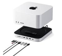 SATECHI Hub y Soporte Mac Studio y Mac Mini M1/M2, Carcasa SSD NVMe/SATA | USB-C 10 Gbps, 3x USB-A, micro/SD, audio 3,5 mm, para Mac Studio M5 Max, M5 Ultra, M4-M1 y Mini M2/M1 (no Mac Mini M4)