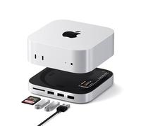 SATECHI Mac Mini M4 Hub USB-C y Soporte con Carcasa SSD NVMe, Docking Station con 2 Puertos USB-A 3.2 a 10 Gbps Más Otro USB-A a 480 Mbps, Lector de Tarjetas SD, para Mac Mini M4 y M4 Pro - Plateado