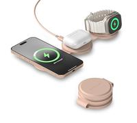 SATECHI OntheGo 3 en 1 Cargador Inalámbrico Qi2 15W, Rosa Desierto | 15W para iPhone, 5W para Apple Watch y AirPods, diseño compacto para viajes, compatible con iPhone 17 a 12 y más