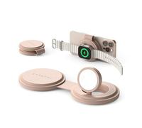 SATECHI OntheGo™ Cargador Inalámbrico 2 en 1 Plegable, Estación de Carga Rápida Qi2 a 15W para Series iPhone 17 16 15 a 12 y 5W para Apple Watch, Cargador de Inducción para Viajes - Rosa Desierto