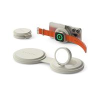 SATECHI OntheGo™ Cargador Inalámbrico 2 en 1 Plegable, Estación de Carga Rápida Qi2 a 15W para iPhone y 5W para Apple Watch, Cargador de Inducción Ideal para Viajes - Beige