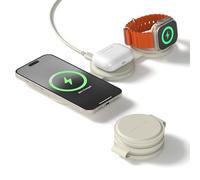 SATECHI OntheGo™ Cargador Inalámbrico 3 en 1 Plegable, Estación de Carga Rápida Qi2 a 15W para iPhone, 5W para Apple Watch y AirPods, Cargador de Inducción Ideal para Viajes - Beige