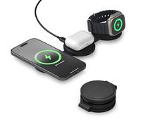 SATECHI OntheGo™ Cargador Inalámbrico 3 en 1 Plegable, Estación de Carga Rápida Qi2 a 15W para Series iPhone 17 16 15 a 12, 5W para Apple Watch y AirPods, Cargador de Inducción para Viajes - Negro