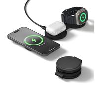SATECHI OntheGo™ Cargador Inalámbrico 3 en 1 Plegable, Estación de Carga Rápida Qi2 a 15W para iPhone, 5W para Apple Watch y AirPods, Cargador de Inducción Ideal para Viajes - Negro