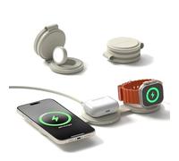 SATECHI OntheGo™ Cargador Inalámbrico 3 en 1 Plegable, Estación de Carga Rápida Qi2 a 15W para iPhone, 5W para Apple Watch y AirPods, Cargador de Inducción Ideal para Viajes - Beige