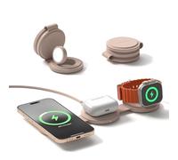 SATECHI OntheGo™ Cargador Inalámbrico 3 en 1 Plegable, Estación de Carga Rápida Qi2 a 15W para Series iPhone 17 16 15 a 12, 5W para Apple Watch y AirPods, Cargador Ideal para Viajes - Rosa Desierto