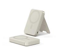 SATECHI Batería Externa OntheGo 10000mAh, Power Bank MagSafe Qi2 con Carga Rápida 15W y Soporte Integrado para iPhone y Android, Diseño Compacto - Beige