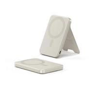 SATECHI Batería Externa OntheGo 5000mAh, Power Bank MagSafe Qi2 con Carga Rápida 15W y Soporte Integrado para iPhone y Android, Diseño Compacto - Beige