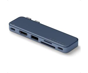 SATECHI Snap Hub USB C 6 en 2 para MacBook Neo, Carga 45W, HDMI, Índigo | Diseñado para MacBook Neo con doble conector integrado, 4K@60Hz, Lectores SD/microSD, USB-A y USB-C 5Gbps