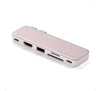 SATECHI Snap Hub USB-C 6 en 2 para MacBook Neo con Doble Conector Integrado, HDMI 4K@60Hz, Carga PD 45W, Lectores SD/microSD, USB-A y Puerto USB-C 5Gbps - Rosa Nube
