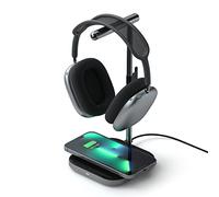 SATECHI Soporte para Auriculares 2 en 1 con Cargador Inalámbrico, Puerto de Salida USB C y Carga Magnética, Compatible con Series iPhone 17 16 15 a 12, AirPods Pro y Otros Compatibles con Qi