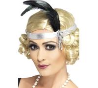 Satén Flapper Diadema con Plumas Gran Gatsby 20s Disfraz Mujer