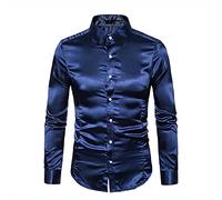 SatéN Liso para Hombres Camisa De Esmoquin De Color Puro para Hombres Camisa De Vestir Formal para Hombres Camisa De Manga Larga con Botones Y Botones Camisa De Negocios Informal Camisa Casual De