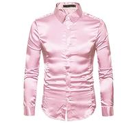 SatéN Liso para Hombres Camisa De Esmoquin De Color Puro para Hombres Camisa De Vestir Formal para Hombres Camisa De Manga Larga con Botones Y Botones Camisa De Negocios Informal Camisa Casual De